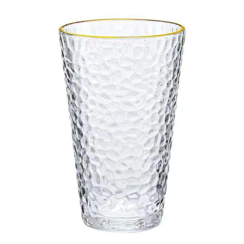 330ml/340ml Golden Edge Painted Glasses Embossed Glass Juice Cup Milk Cup Transparent Water Cup Creative Hammer Pattern Cups