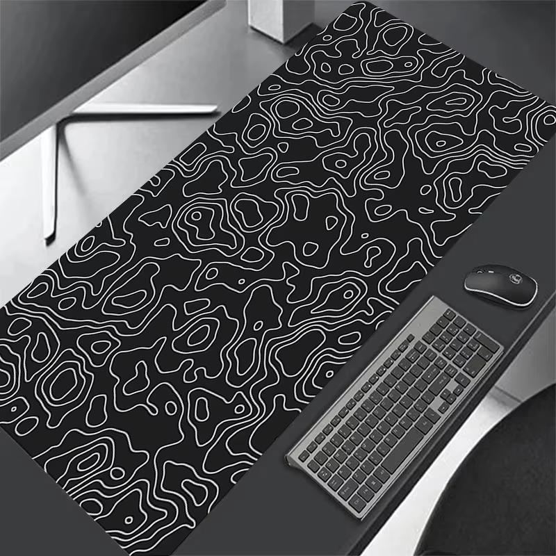 Black White Contour Line Gaming Mouse Pad Waterproof Nonslip Desk Mat