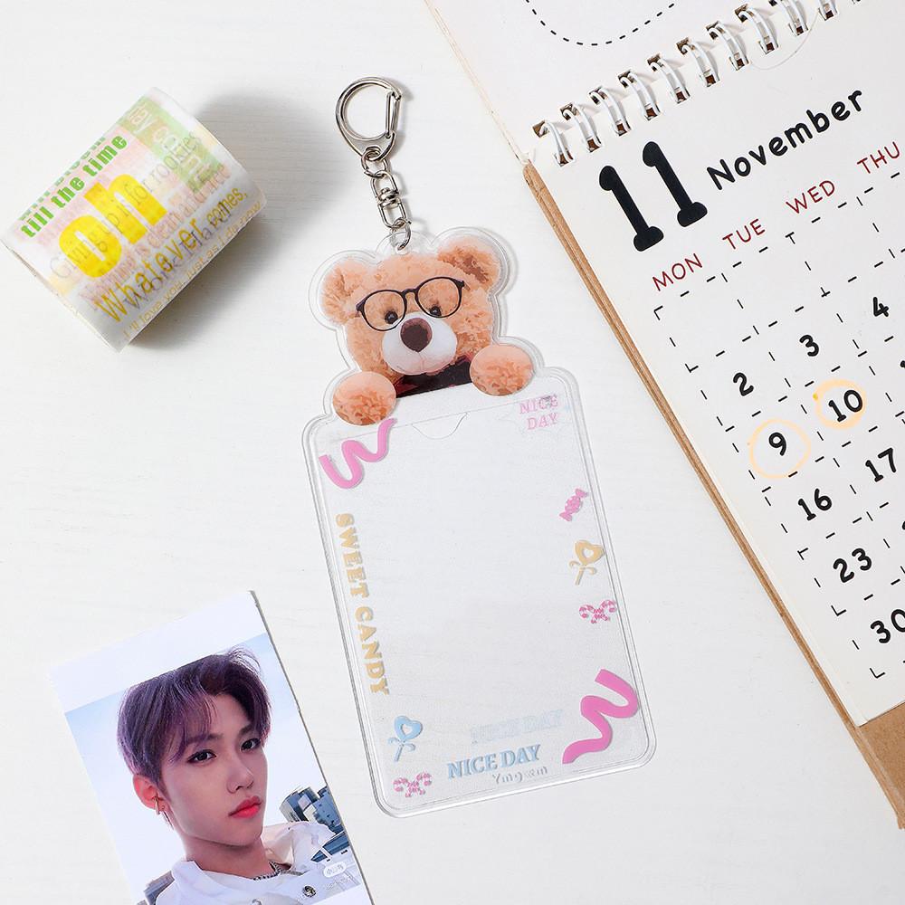 Cartoon Bear Key Chain Photo Display Card Bus Card Protective Students Sleeve
