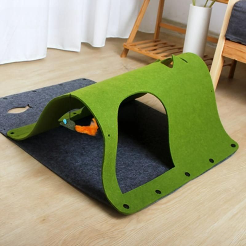 Versatile Cat Tunnel - Multi-Shaped Play & Sleep Tunnel with Scratching Board, Enhanced Drilling Hole Channel Self-Entertainment зелёный
