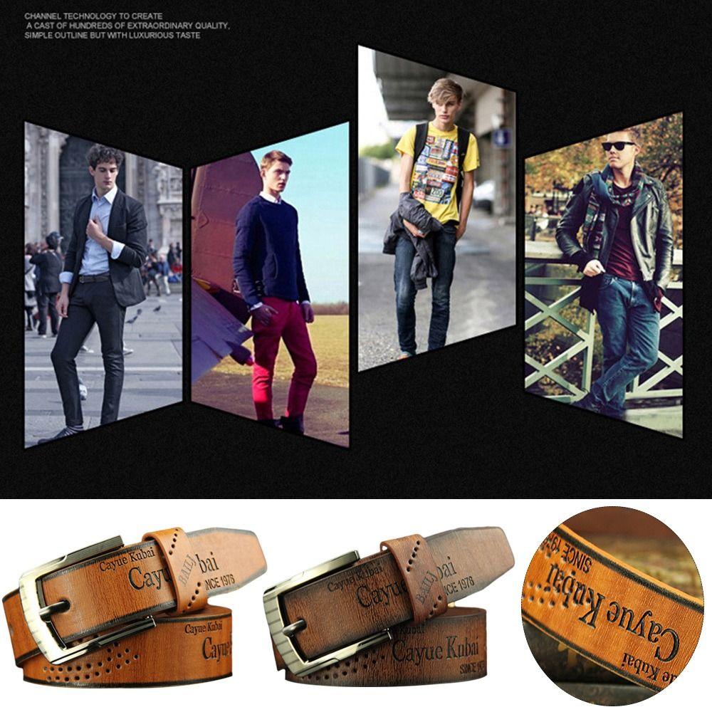 Men's Leather Belt Letter Print Luxury Classic Buckle Business Belts Cowboy Vintage Waistband Alloy Belts Durable
