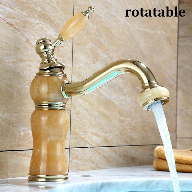 European Style Bathroom Antique Wash Basin Faucet Copper Hot and Cold Topaz Gold Magic Lamp Above Counter Basin