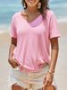T-shirt da donna con scollo a V a maniche corte, vestibilità larga, top casual estivo