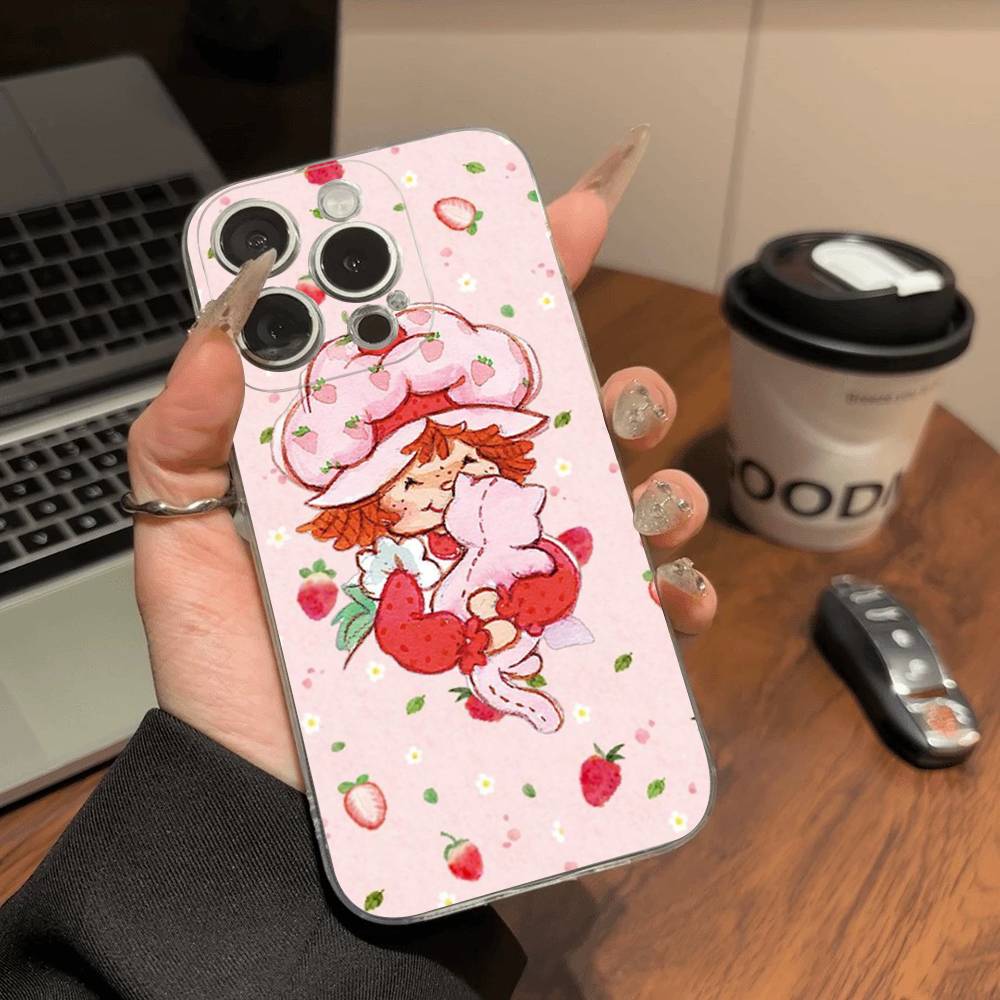 S-Strawberry-shortcake Girl Phone Case For IPhone 11 12 13 14 15 16 17 Pro Max Plus Transparent Back Cover