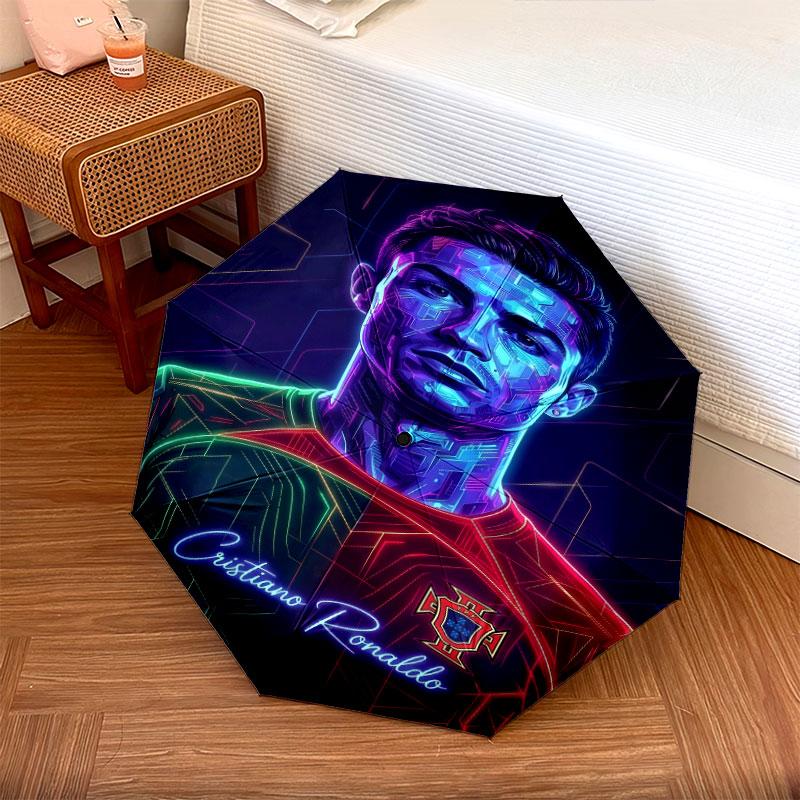 1 PC Automatic Folding Umbrella - CR7 Cristiano Ronaldo Pattern, Portable & Foldable Design with 8 Ribs, Christmas Birthday Gifts