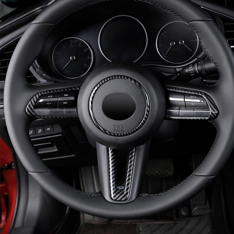 Pentru Mazda 3 CX-30 2019-2025 ABS Mat/Carbon/Roșu Mașină Volan Buton Cadru Cerc Acoperire Ornament Autocolant Stilizare Accesorii