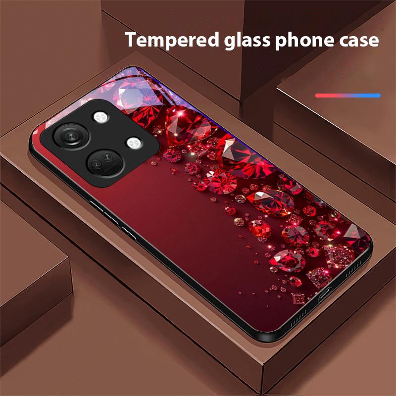 Full Diamonds For OnePlus Nord 3 5 6T 7 Pro 8 12 10T Reno8 Lite 5G 10R Nord N30 Hard Shell Tempered Glass Phone Case Black