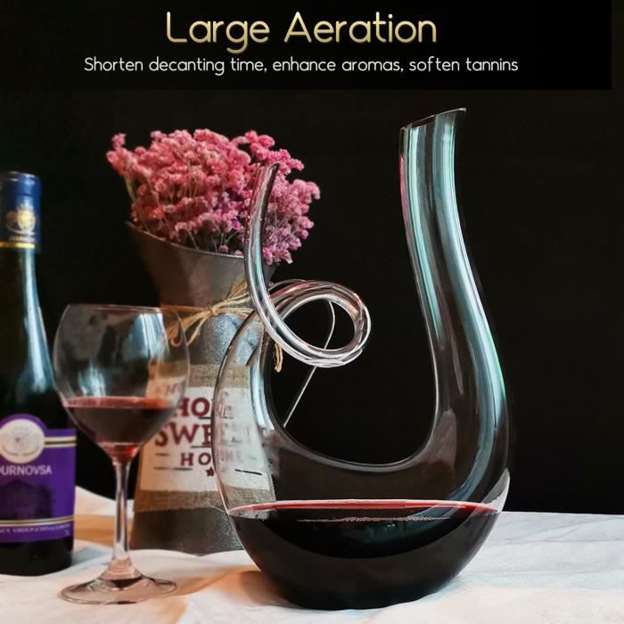 Carafe à vin par nutriups, carafe à vin en verre de cristal, aérateur de vin rouge de 1.4 l (brosse de nettoyage pour carafe)