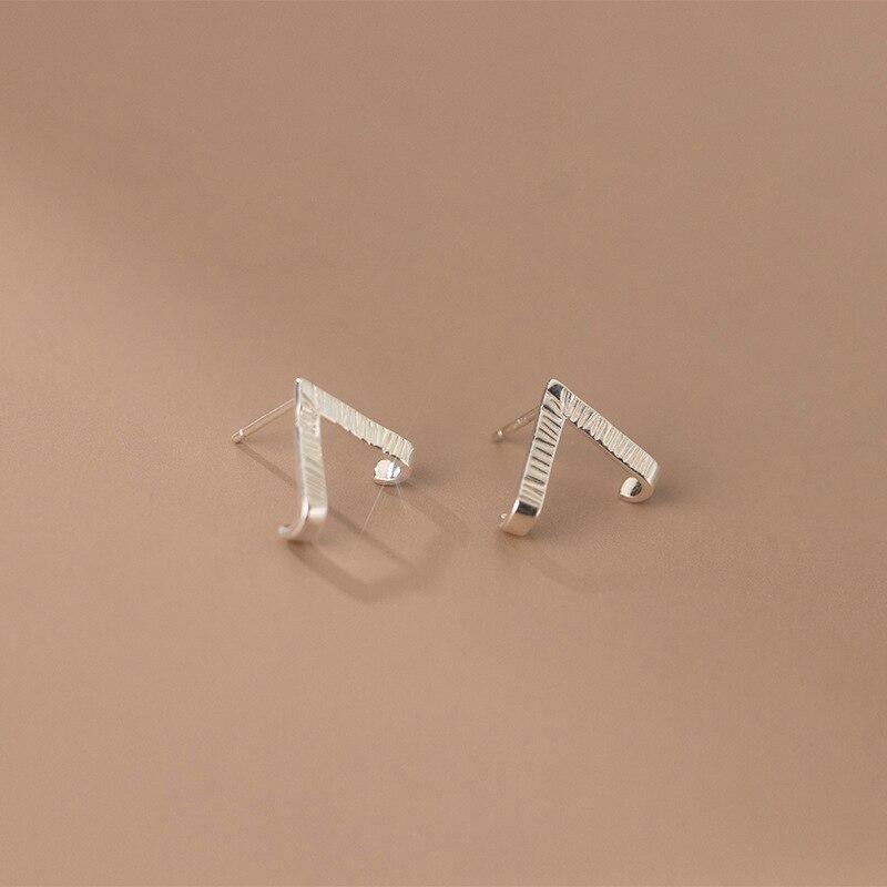 Real 925 Sterling Silver Simple V-shaped Stripe Stud Earrings for Women Men Unisex