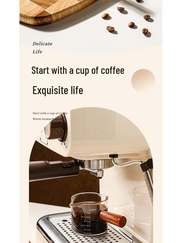 Exquisite Wooden Handle Espresso Glass Measuring Cup