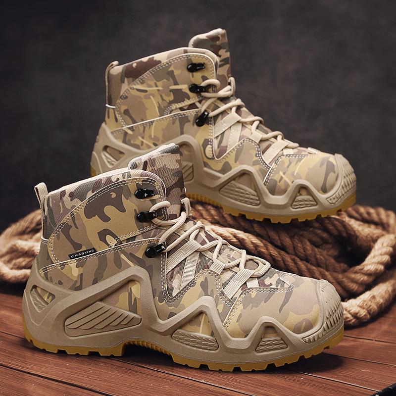 Men's High-Top Camouflage Martin Boots, Size 46: Non-Slip, Height-Boosting Tactical Hiking Shoes