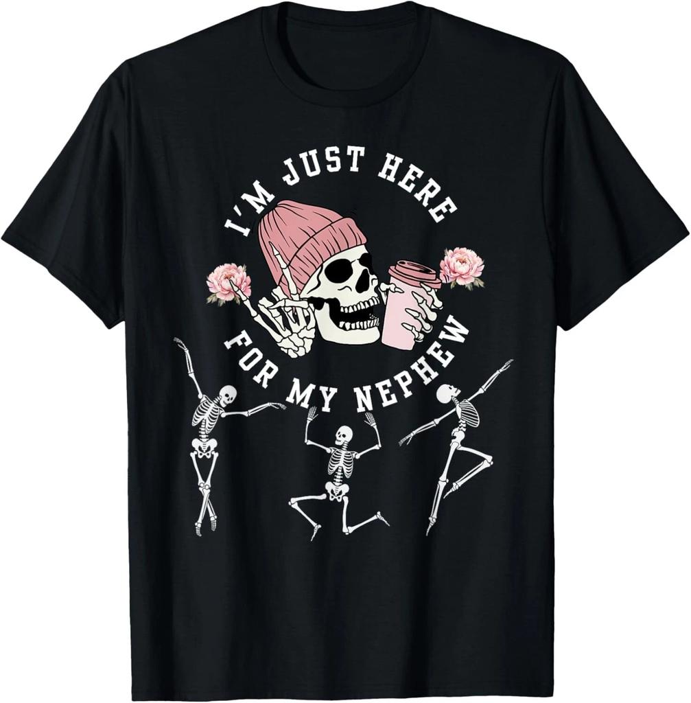 I_m Just Here for my Nephew Funny Auntie Skeleton Halloween T- Shirt