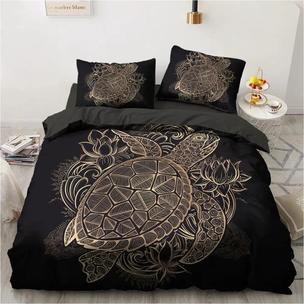 3D Black Only Gold Design Printed Duvet Cover Set Bohemia Luxury High-End Black Bedding Sets Quilt Comforter Cover Set Full Size