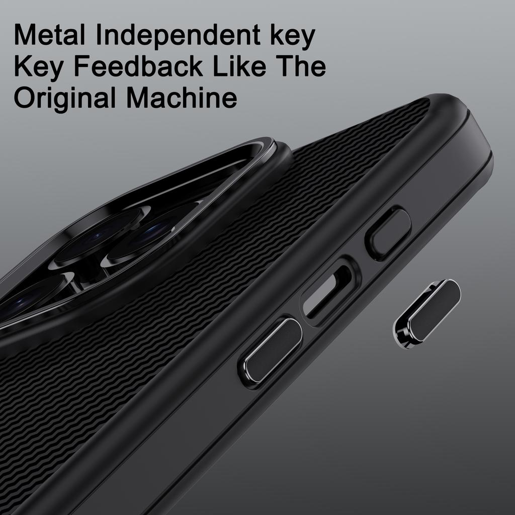 IPAKY For iPhone 16 Pro TPU Case Carbon Fiber Texture Phone Cover Metal Lens Frame