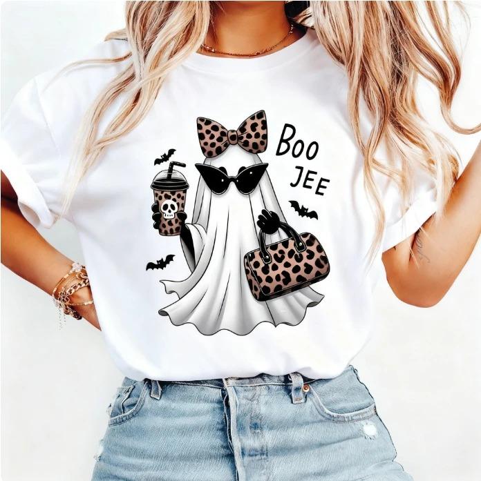 1pc Halloween Fashion Ghost Tshirt Leopard Pattern Accessories Halloween Fashion Elf Cotton Shirt Fashion Cute Horror Top