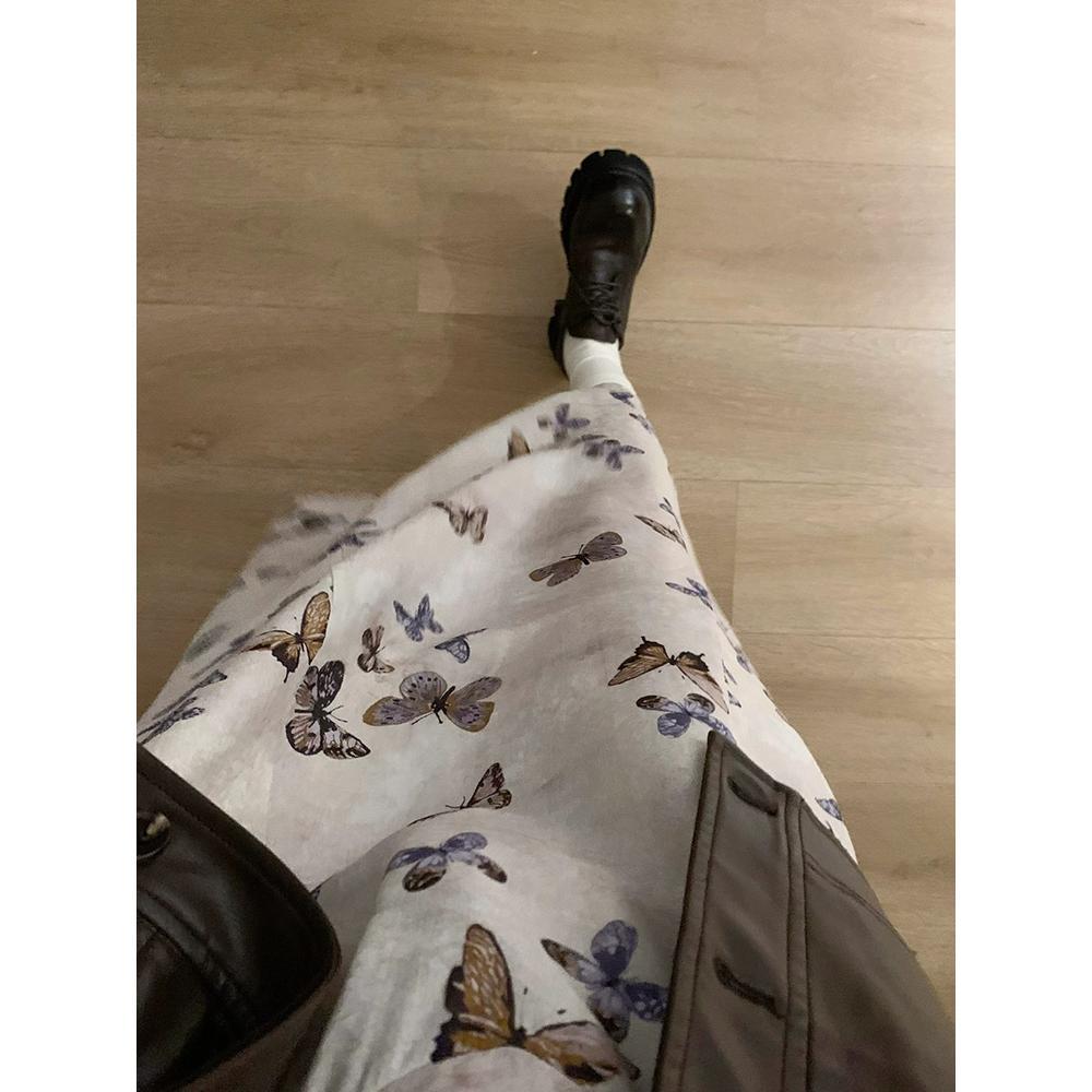 

Новое фиолетовое платье макси с принтом бабочек, женское весеннее повседневное темпераментное шикарное платье с цветочным принтом на талии XL- (recommended 110-60kg)