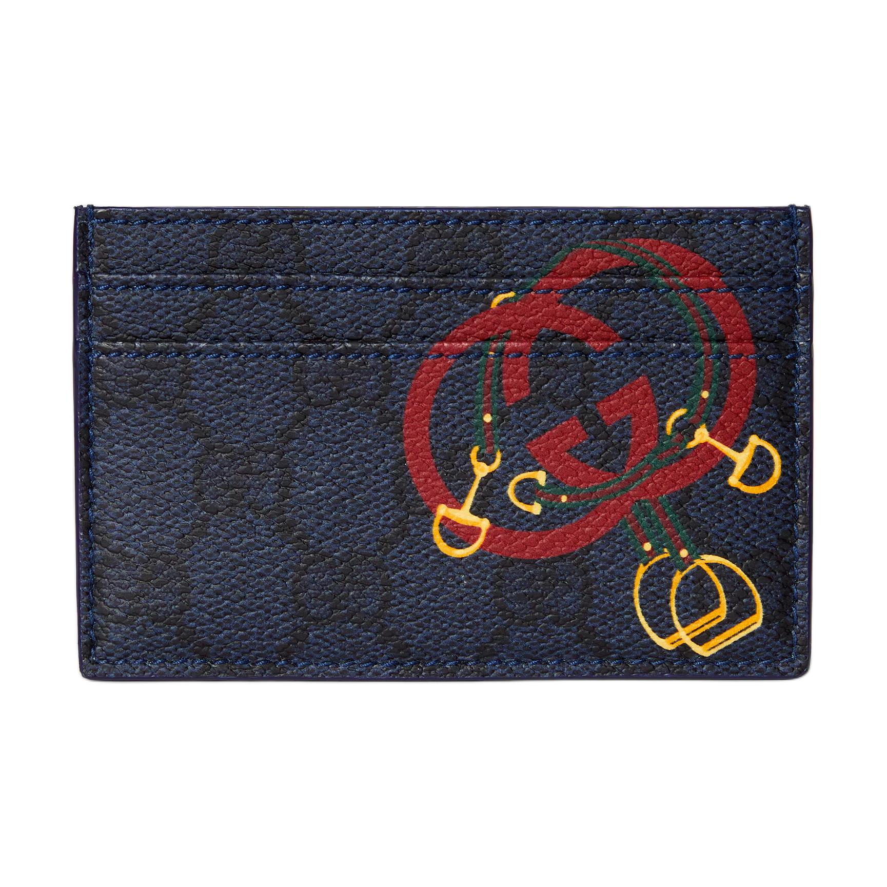 

Gucci GG Supreme Interlocking G Stirrup Pattern Leather Card Holder Men card holder Dark-Blue 853436-FAFEQ-8841 Basic Set (Bag+Dust Bag)