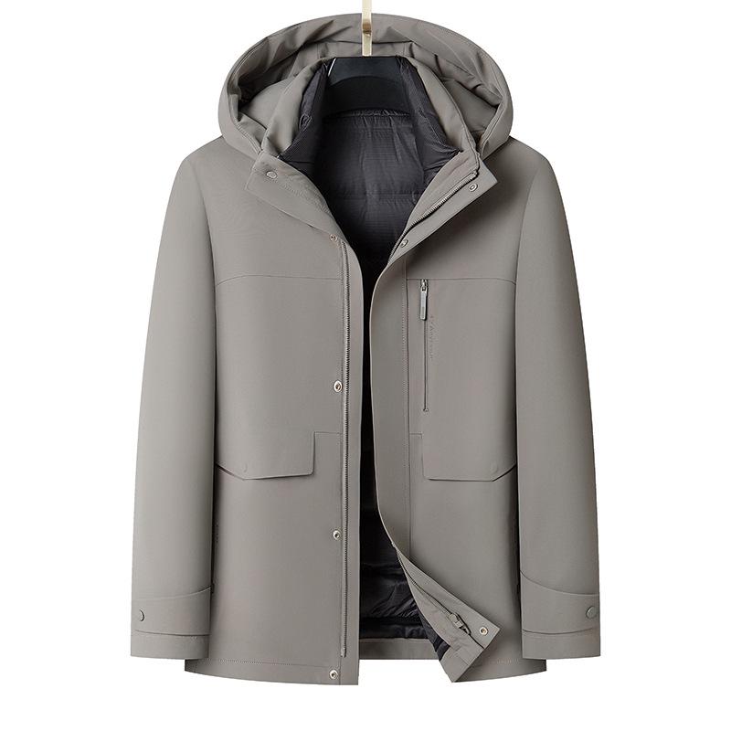 Men's Hooded Down Jacket with Removable Liner, 3-in-1 Design for Middle-Aged and Elderly.