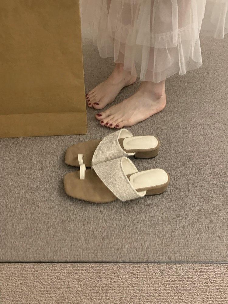 

French retro wave cover toe cool slippers women s summer outer wear temperament versatile square head thick heel one-word drag 39