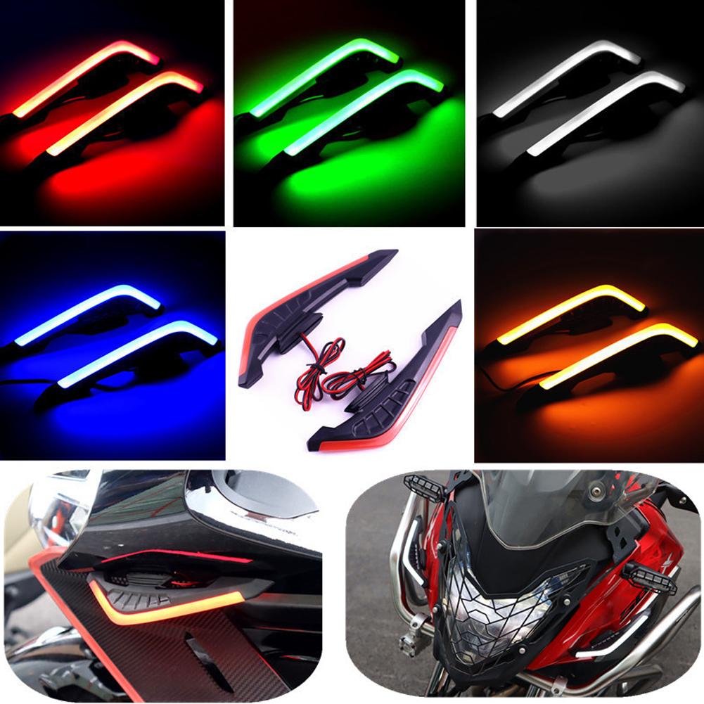 2Pcs Motorcycle Front Side Spoiler Winglets Aerodynamic Wing Set Fixed Wind Wings with LED Light and Adhesive Decoration Sticker