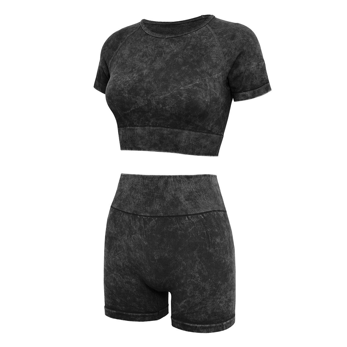 JYL Yoga Set Short Sleeve Shorts Washed Denim Look Outfit M китайские фиолетовый