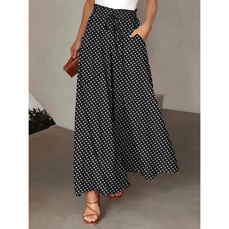 

Летние свободные и элегантные универсальные длинные брюки с узором в горошек, шнуровкой и эластичной талией XXL