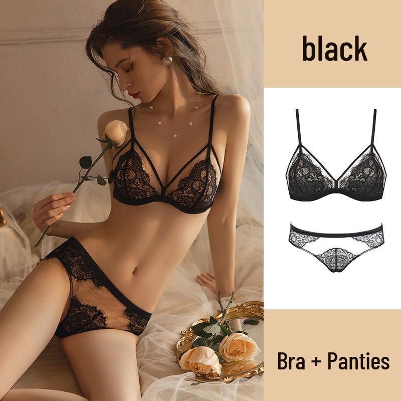 Ultradünnes Push-Up-BH-Set aus französischer Spitze: Kabellos, Mit festen Cups, Sexy Design für einen schlanken Look