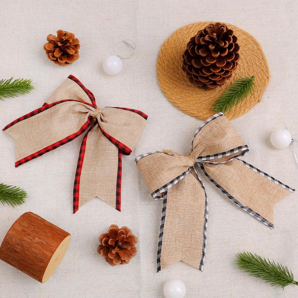 10Pcs Christmas Bows Xmas Tree Hanging Ornament Decorations for Home DIY Wreath Bowknot Noel Navidad New Year Gift Wrap