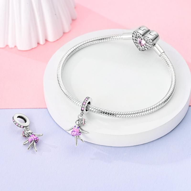 Pink Female Dancer Pendants Copper Original Beads Fit Original Charms Bracelet Beads Jewelry Gifts For Women