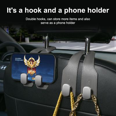 2 In 1 Car Headrest Hook Premium Suede Rear Seat Hanging Dual Hook 15Kg Large Load-Bearing Alloy Hook Hanger Universal