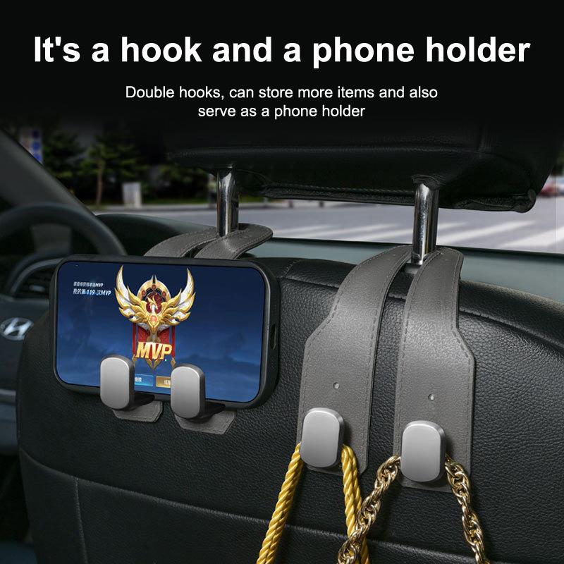 2 i 1 Bil Nakkestøtte Krok Premium Semsket Baksete Hengende Dobbel Krok 15 kg Stor Bærende Legeringskrok Henger Universell