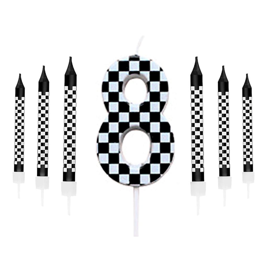 7Pcs Birthday Candles Set,Cake Numeral Candles,Racing Cars Themed Birthday Candles for Cake Candle Checkered Decoration