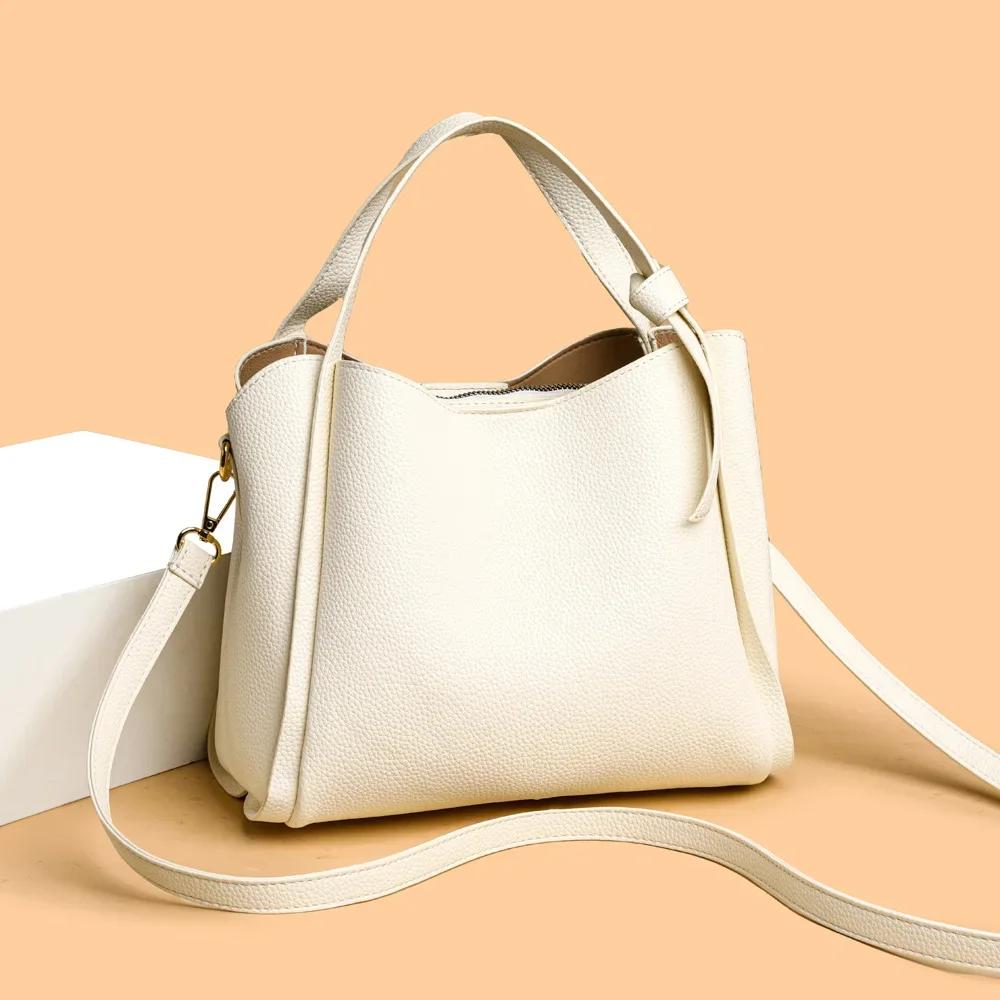 Versatile Bucket Shoulder Bags Women Luxury Designer PU Leather Messenger Crossbody Bags Ladies Casual Solid Color Purse Handbag