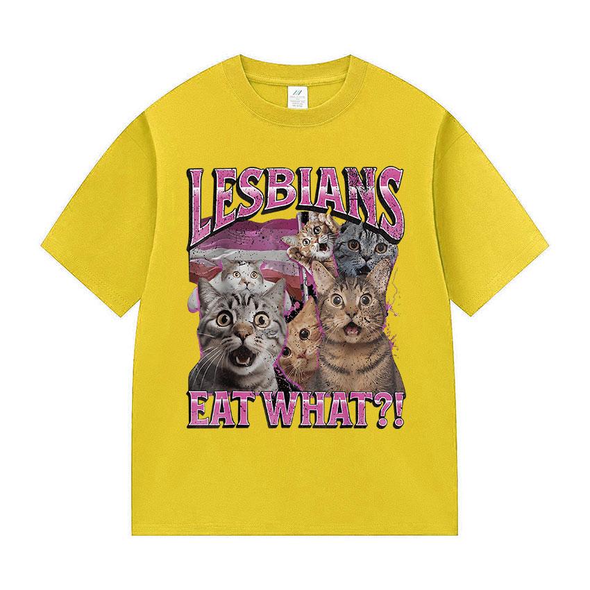 Vintage Lesbians Eat What Funny Cat Meme T Shirts Men Women Aesthetic Fashion Short Sleeve T-shirt Summer Oversized Cotton Tees