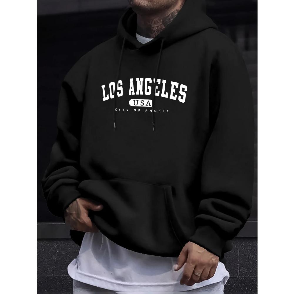 Los Angeles Usa Print Men_s Long Sleeve Drawstring Print Hoodies Tshirt COTTON For Men Casual Autumn Winter