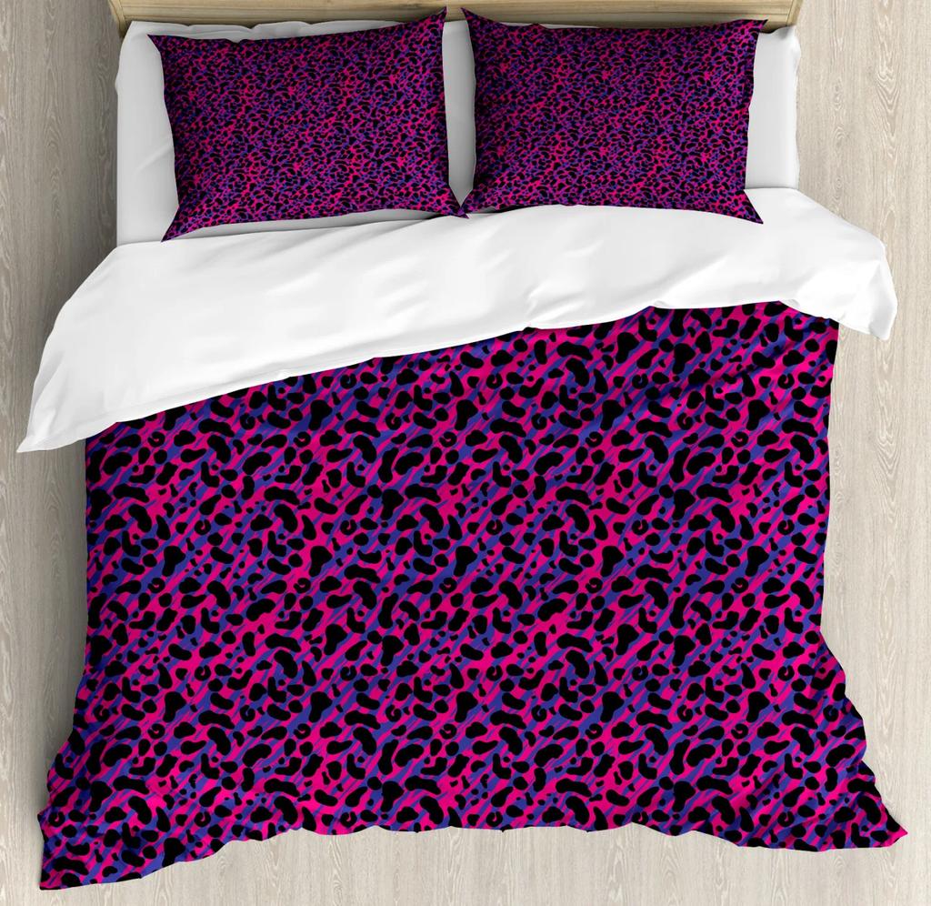 Leopard Duvet Cover Set King/Queen Size,African Predator Animal Skin Spotted Pattern Quilt Cover Brown Polyester Bedding Set