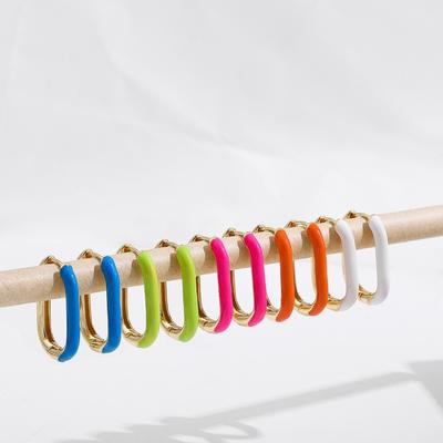 1 Pair Colorful Geometric Hoop Earrings Minimalist Colorful Enamel Earrings  Women Jewelry