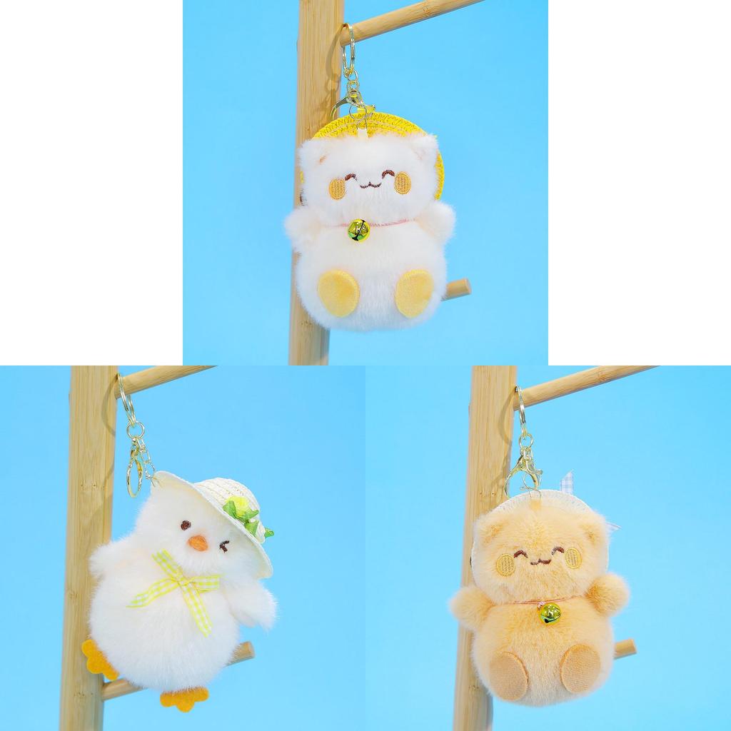 Plush Animal Keychain With Straw Hat For Girls Perfect As Bag Decor Gift