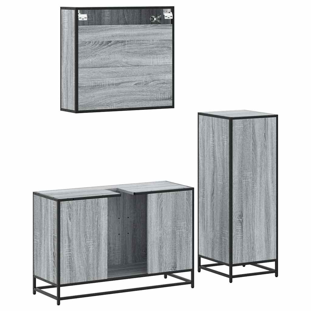 3 Piece Bathroom Furniture Set Grey Sonoma Particleboard