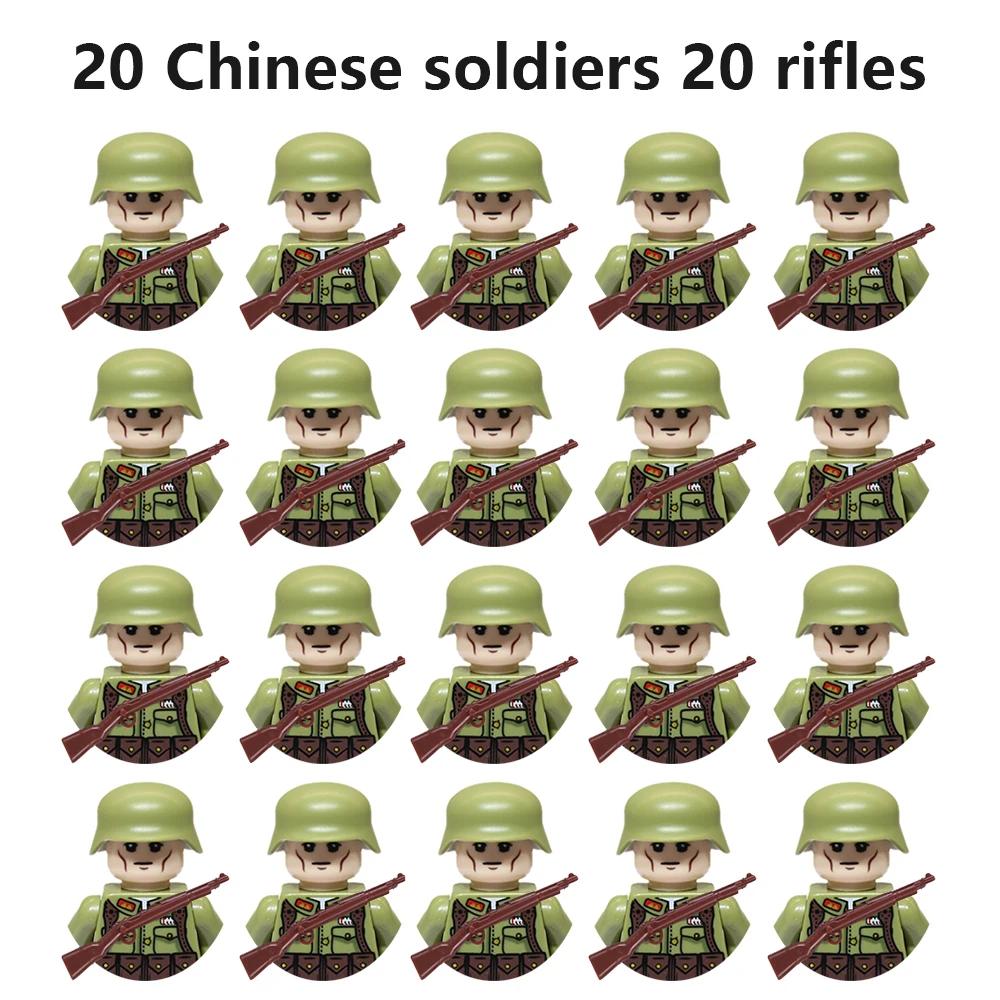 20Pcs/Set WW2 Military Soldier Array Soviet US UK France Japan Canada Italy China Building Blocks Action Figure Bricks Kids Toy