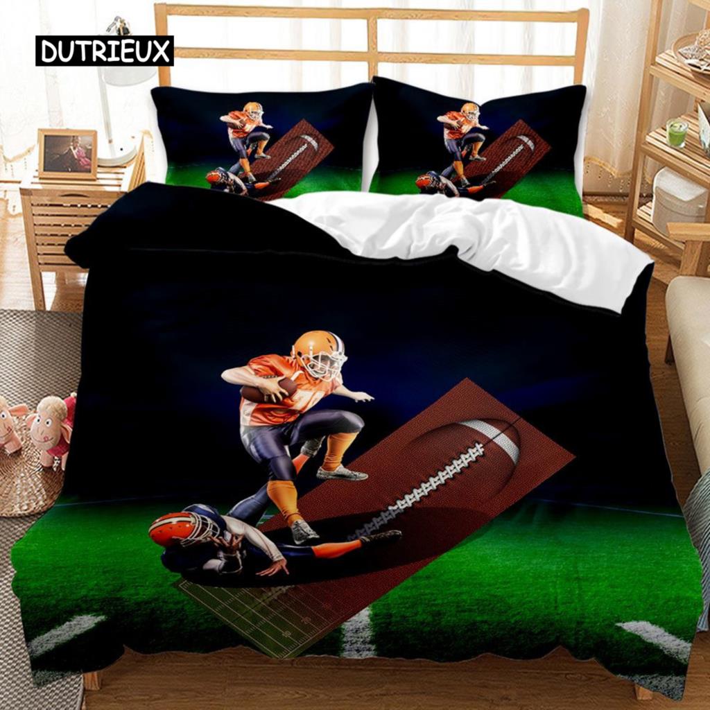 Football Black White Duvet Cover Soccer Goal Soft Bedding Set Polyester Sports Competitive Theme Ball Games for Teens Boy Decor