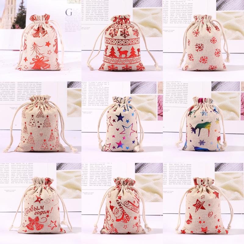 

10cm×14cm 10pcs Hot Stamping Process Christmas Element Cotton and Linen Gift Bag Apple Bag Candy Packaging Bag 10x14cm 10pcs
