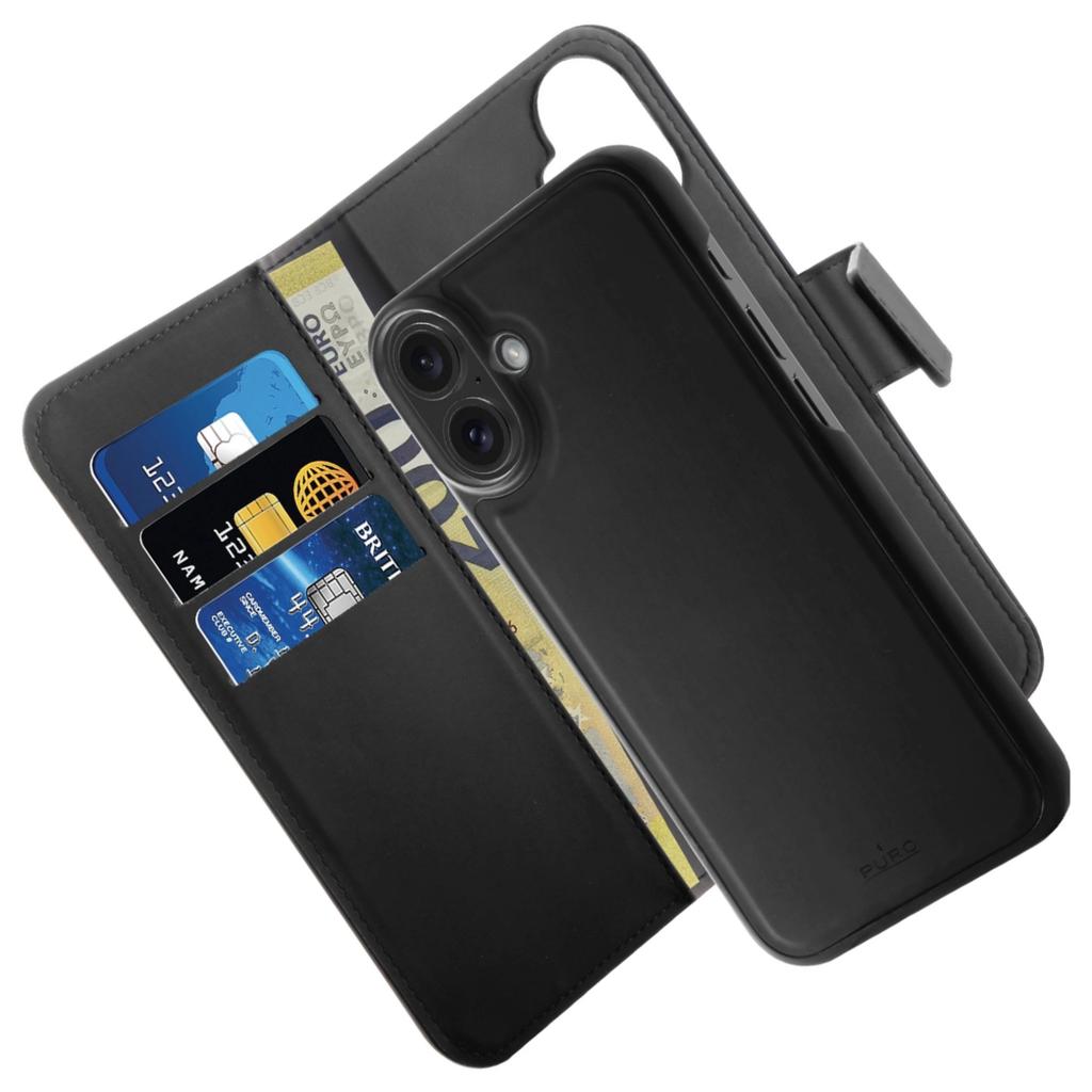 Etui Z Ekoskóry Puro Wallet Detachable Magsafe 2W1 Z Klapką I Portfelem Do Iphone 16 Plus - Czarne