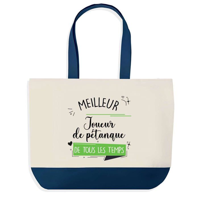 Tote bag - PLANETEE - Meilleur Joueur de Pétanque - Fond bleu - Coton - 40 x 45 cm