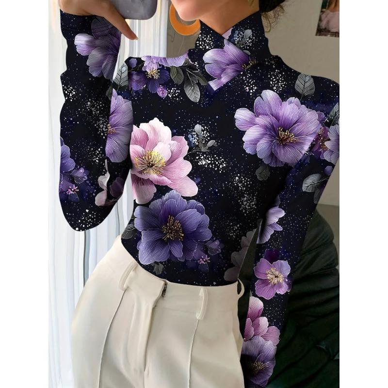 Lady's Sexy High-neck Long-sleeved T-shirt, Soft Texture for Autumn and Winter Tops, Machine Washable
