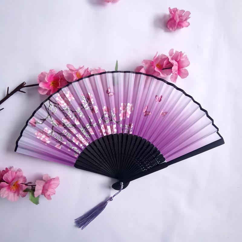 Vintage Bamboo Silk Women's Folding Fan - Portable Dance Gift
