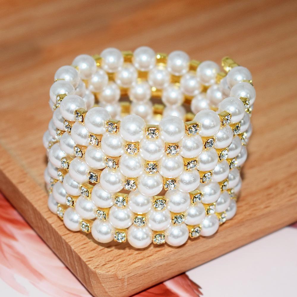 Wielowarstwowa Bransoletka Europejska i Amerykańska: 8mm Kamień Strass Perłowy, Modny Kreatywny Damski Design z 2/3/4/5/7 Rzędami