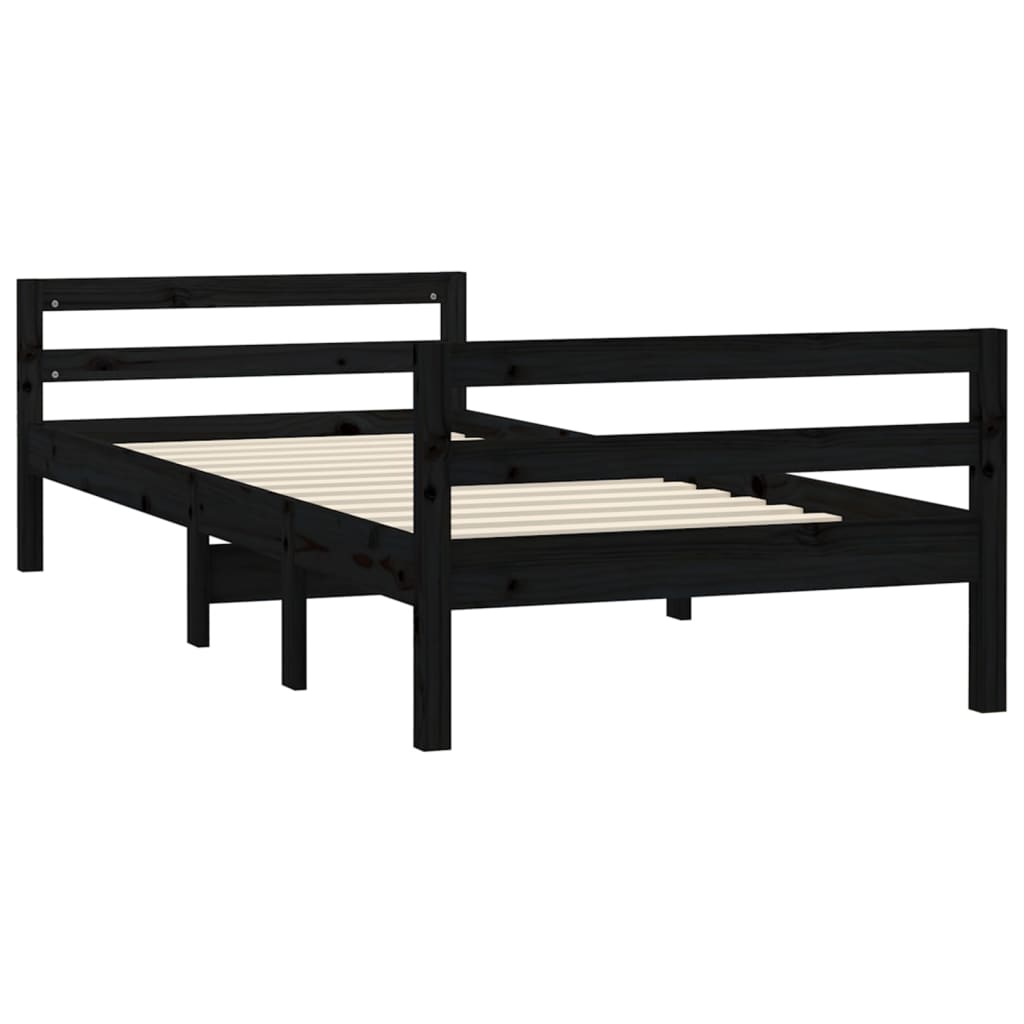 Solid Wood Bed Black 75 x 190 cm Pine