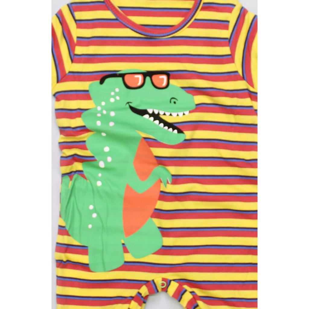 Sommer Baby Baby gekämmt 100 % Baumwolle gestreift Dino bedruckte Unterseite mit Skhpit Overall 11005