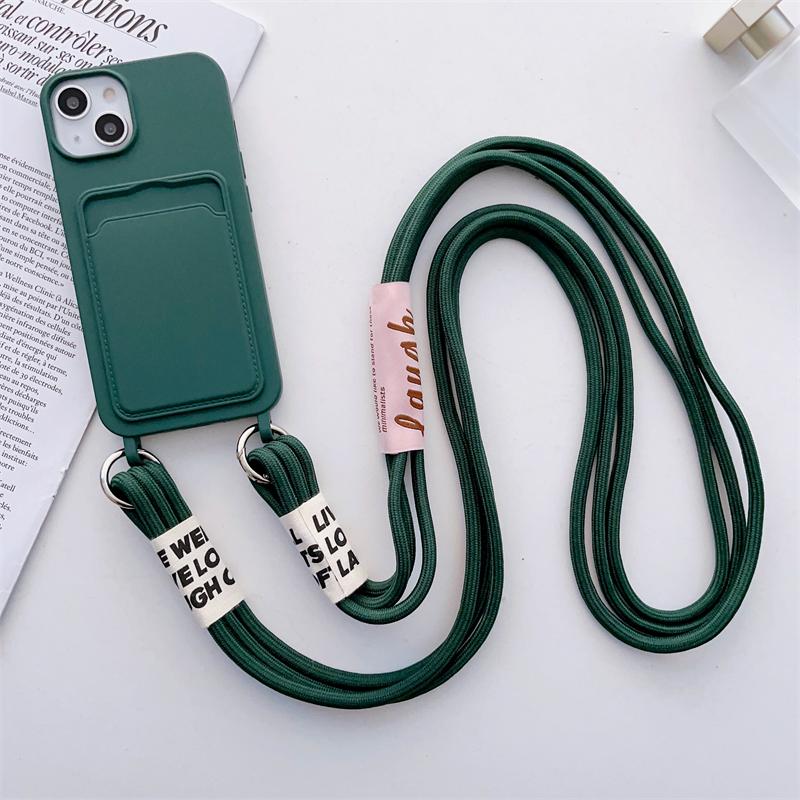 Lanyard Strap Kartenhalter Candy Soft Silikon Handyhülle für iPhone 15 14 13 12 11 Pro Max Mini X XS XR 8 7 Plus SE Wallet Cover